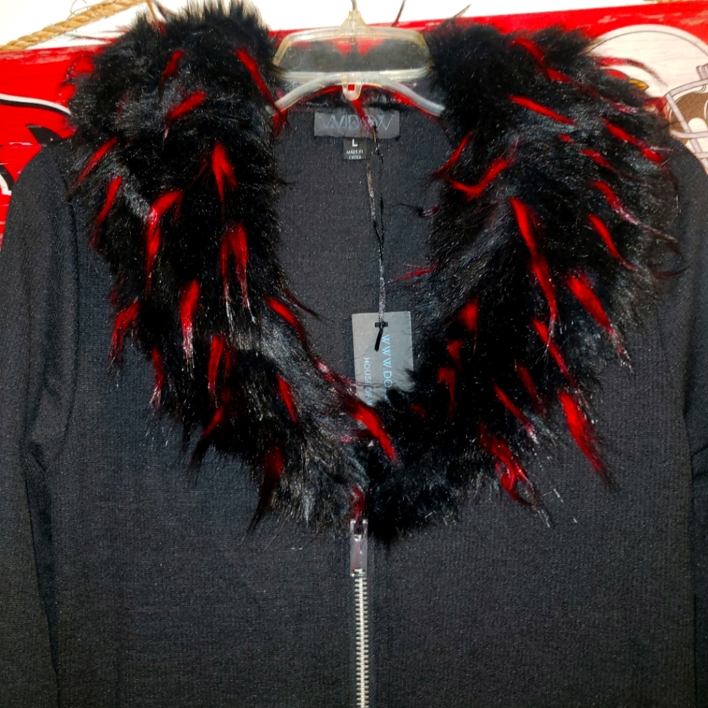 TWISTED THRILL KNIT DUSTER WIDOW Faux Fur L Dolls Kill Goth Furry Punk